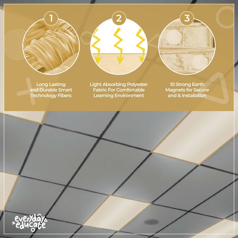 Everyday Educate Fluorescent Light Covers for Ceiling Lights - Flicker & Glare Reducing Filters for Ceiling Lights - Overhead Light Covers - Ceiling Shade Filters for Classroom & Office - 48" x 24", Warm Yellow 4 Pack - Image 5